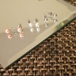 (All) Three pairs faux pearl earrings